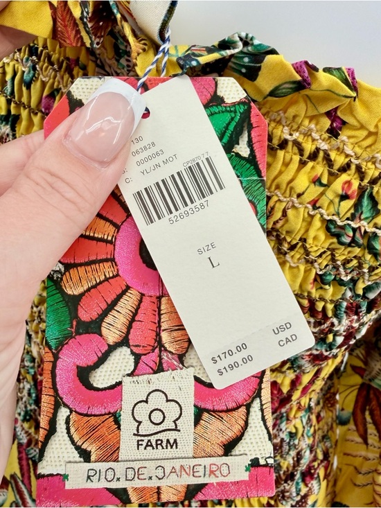 FARM RIO Bria Yellow Jungle Motif Smocked Mini Dress NWT - Picture 8 of 8